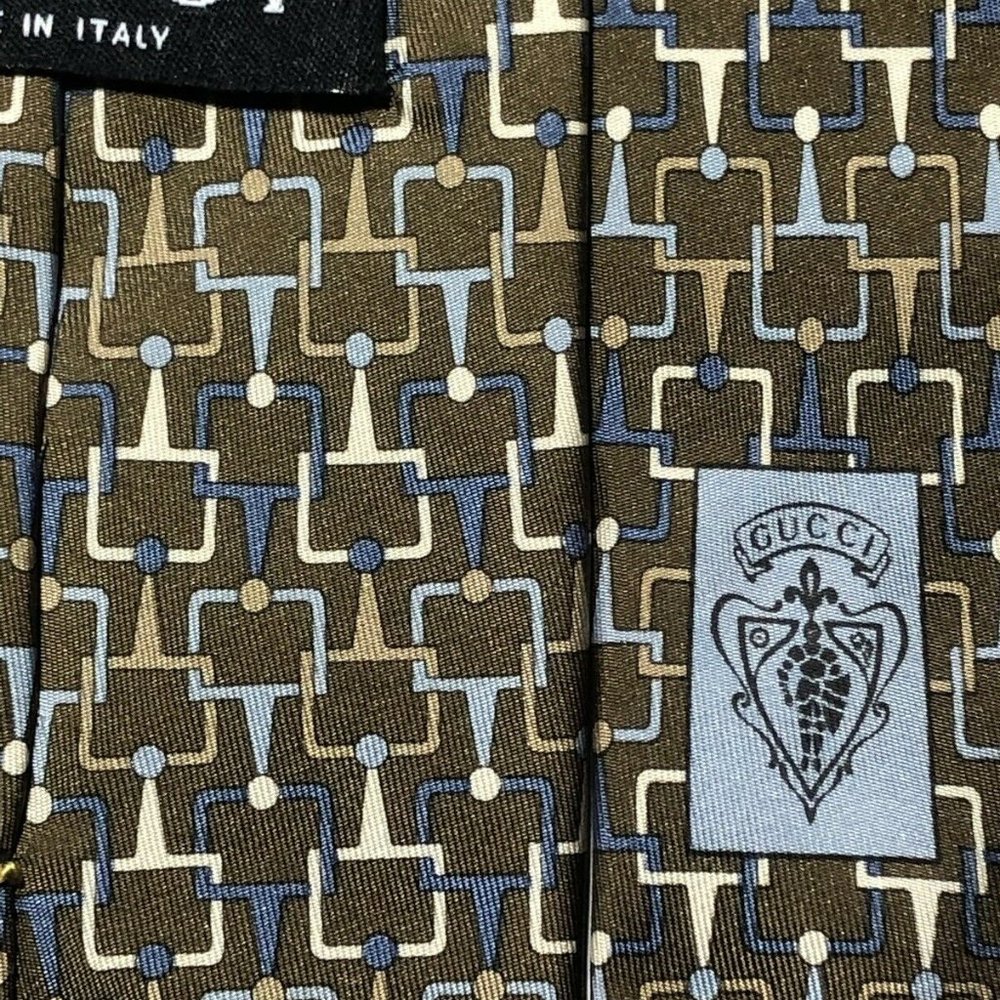 Gucci Men’s Brown/Bronze Geometric Motif Silk Tie - Picture 5 of 7
